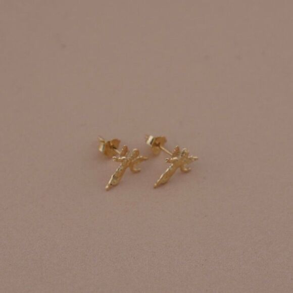 14k Yellow solid Gold Angel Stud Earrings (11 mm X 8 mm) | Gift for Mother | - Picture 7 of 10
